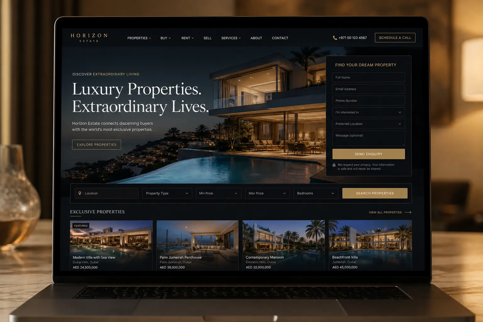 Horizon Estate — Penumbra Digital Studio web tasarım örneği